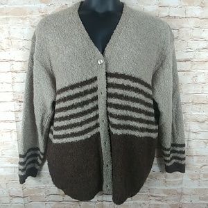 Kamal Brown/Tan  Button Up V-Neck Sweater 3X